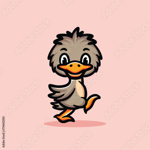 Cute Ostrich Cartoon Mascot Animal Vector Logo Design illustration