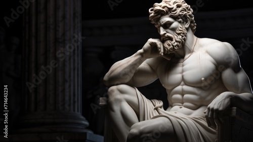Muscular statue of a Greek philosopher in a museum