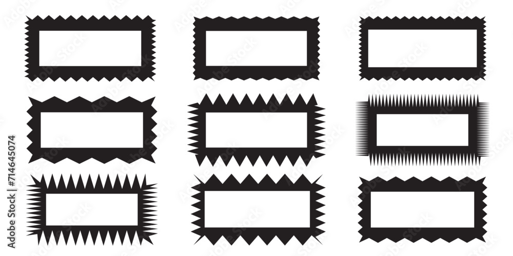 Obraz premium Zig zag edge rectangle shape collection. rectangular symbols set with jagged edges. Black graphic design elements for decoration, banner, poster, template, sticker, badge. 11:11