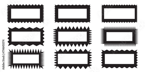 Zig zag edge rectangle shape collection. rectangular symbols set with jagged edges. Black graphic design elements for decoration, banner, poster, template, sticker, badge. 11:11