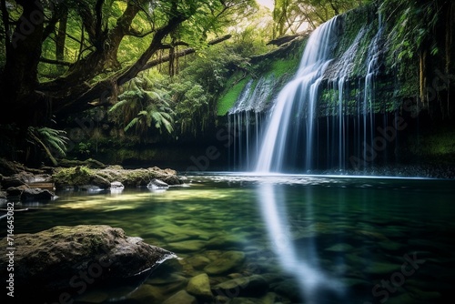 Serene Waterfall in a Forest Setting