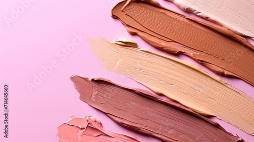  a group of different shades of lipstick on a pink background with a brush in the middle of each of the shades of lipstick on the left side of the image.