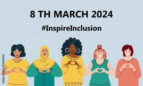 Female persons is showing sign of heart with their hands. Inspire Inclusion is campaign theme of International Women's Day 2024. #InspireInclusion