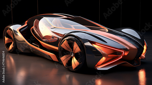 A 3D model of a concept car with scissor doors.