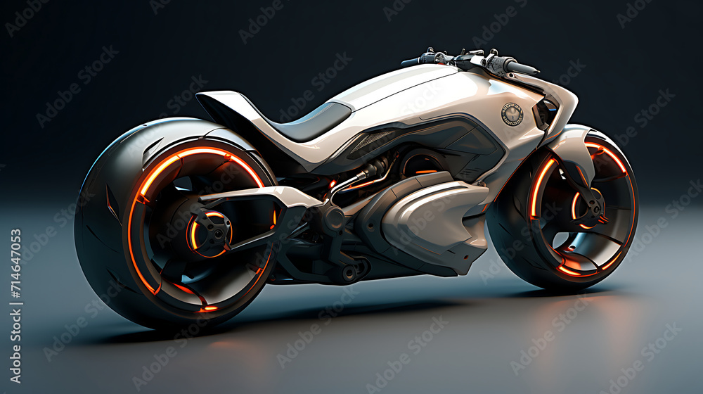 A 3D model of a concept motorcycle with advanced electronic controls.