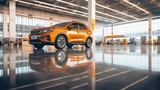 cinematic high quality and high detailed shot of a empty car showroom sunnyday