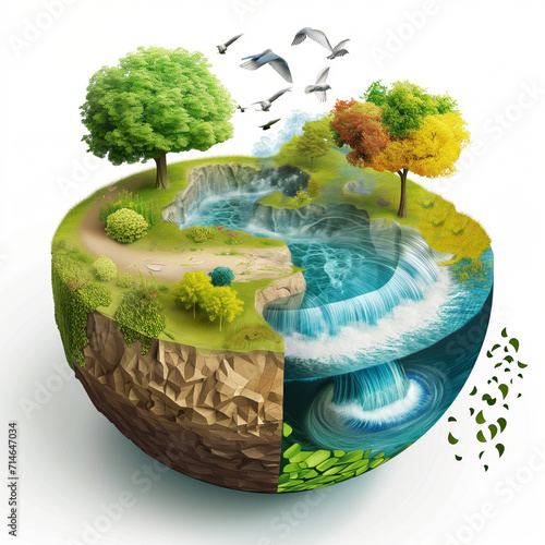 Visual depiction of the water cycle, emphasizing its vital role in ecological balance and life support. A graphic tribute to nature's perpetual rhythm and environmental harmony. photo