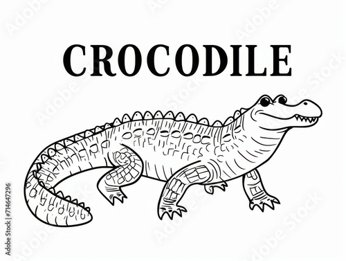 a crocodile coloring page for kids,with the text "CROCODILE"