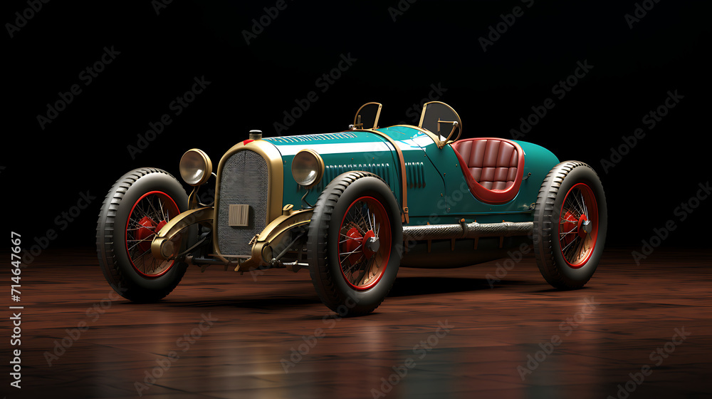 A 3D model of a vintage race car.