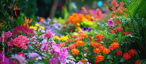 The colorful flowers bloom in beautiful surroundings.