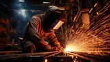 close-up shots of arc welding with sparks