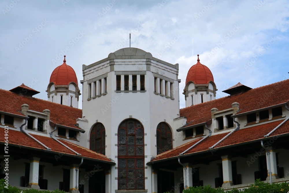 Exterior building of Lawang Sewu, Semarang. Historic building belonging to PT KAI or The Old station of Semarang, Lawang Sewu. originally used as the Head Office of the private railway company.