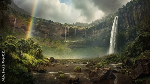 Beautiful view of Rainbow in Waterfalls