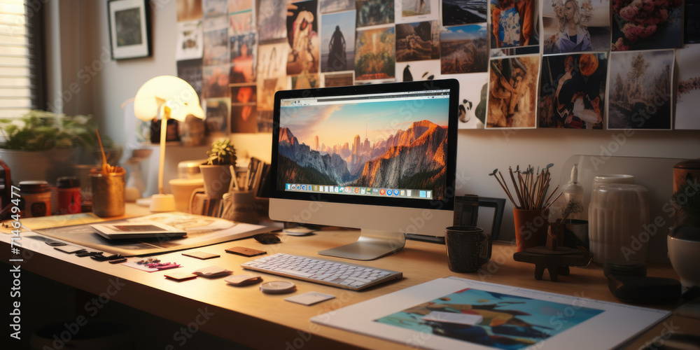 Fototapeta premium professional graphic designer desk. ai generated