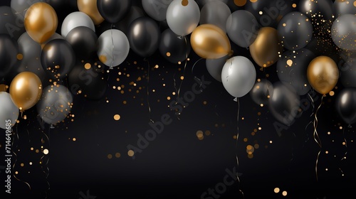 Shiny and luxurious flying gold balloons can be used as a background decoration for a party. generative AI