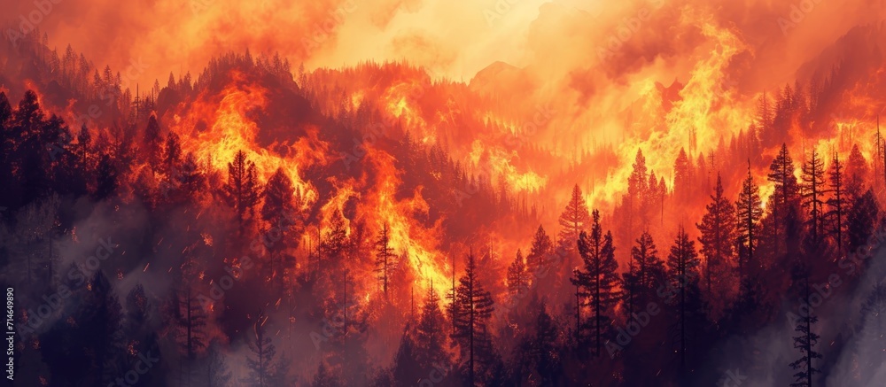 Mountain forest on fire