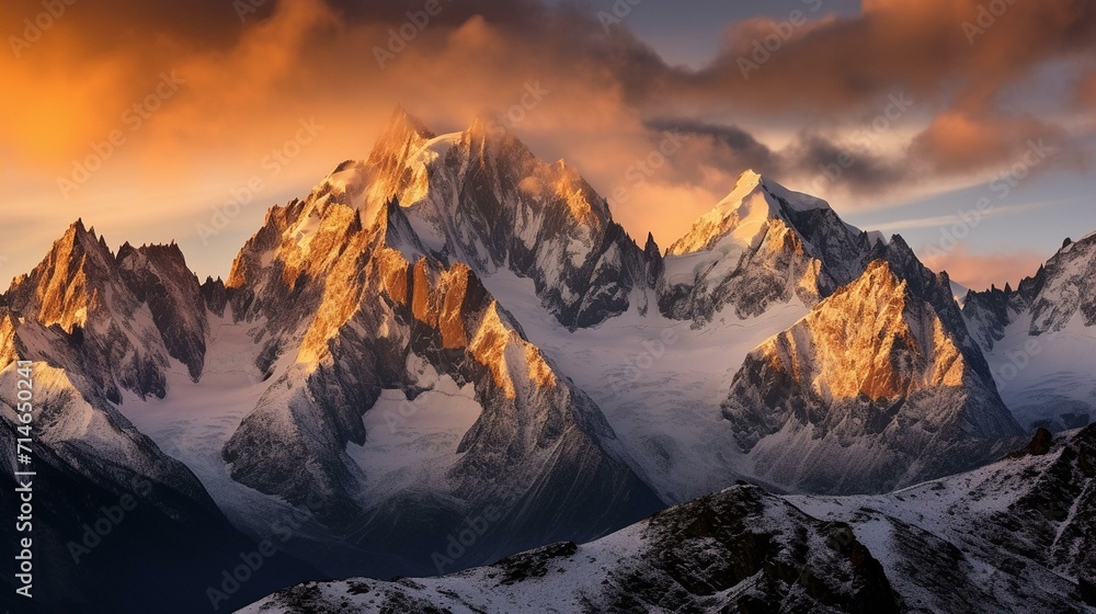 Majestic Alpine Glow on Snow-Capped Peaks