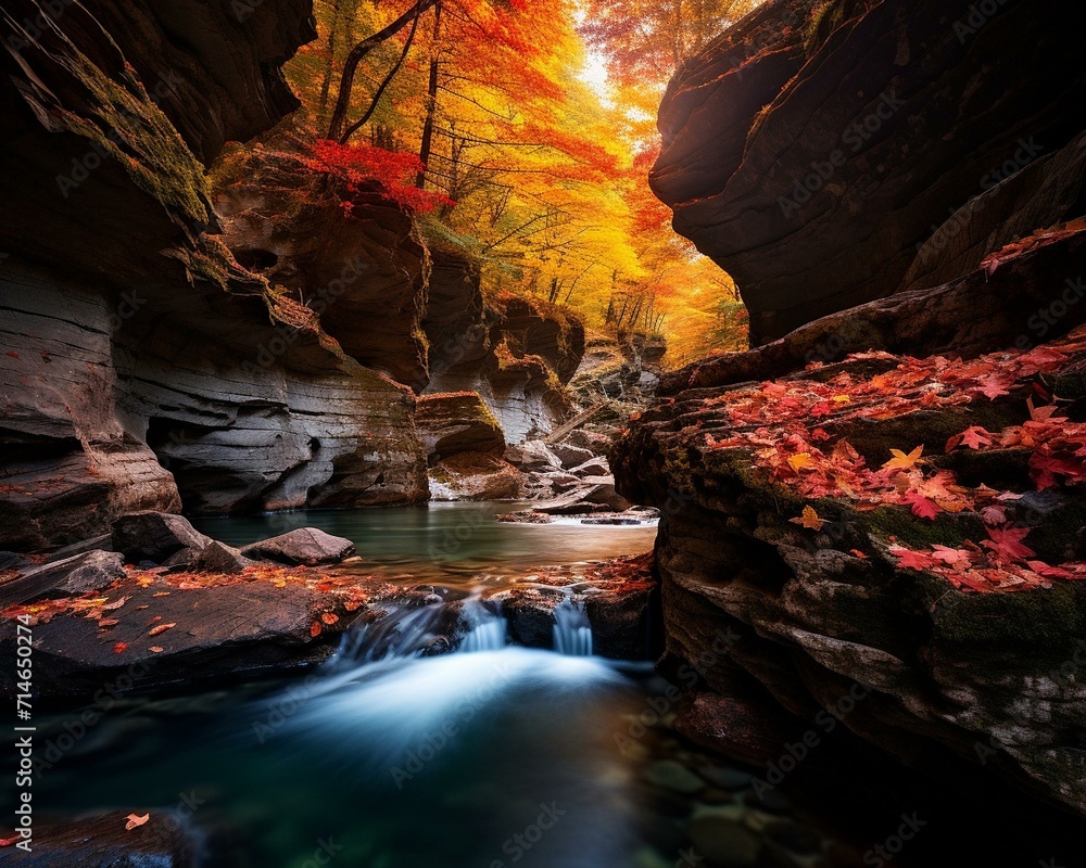 Autumnal Symphony in a Forest Creek