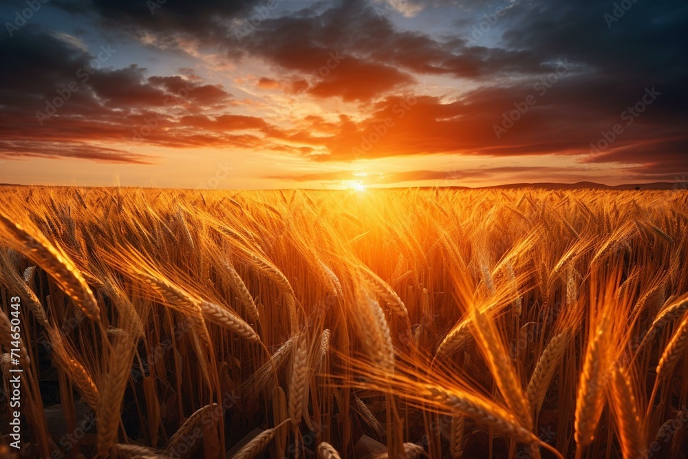 Radiant Sunset Over a Wheat Field