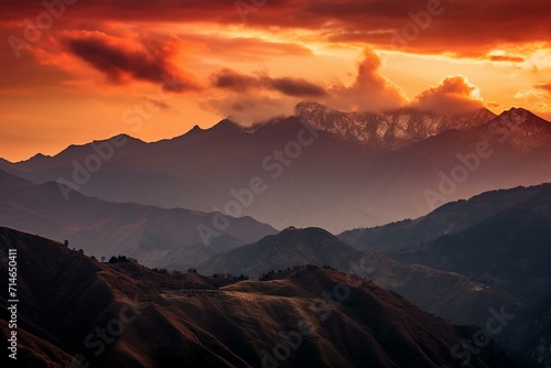 Majestic Sunset Over Mountainous Landscape