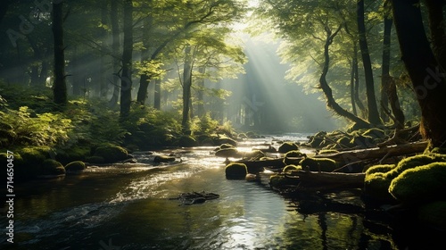 Enchanted Forest Creek with Sunbeams