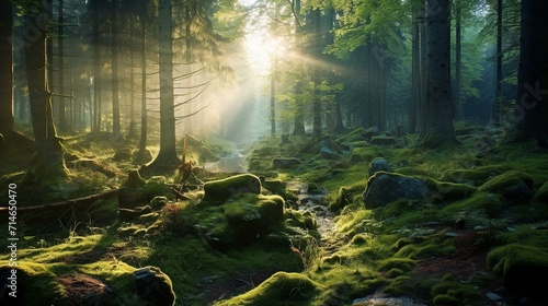 Enchanted Forest Path Basking in Sunrays