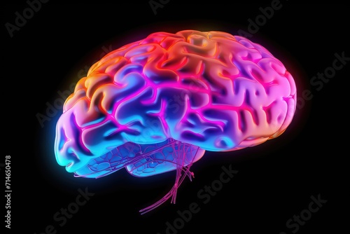 Human brain colorful smoke fire light bulb, color dust, Kaleidoscopic, short and long term memory, Vivid Motley Neon 3D Rendering, Creative mind processing stimuli, brain's neurons fire, deep learning