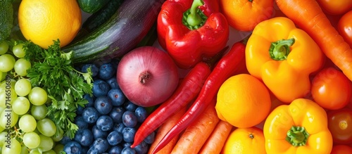 Nutritious food for better eyesight: fresh fruit and vegetables with antioxidants like lutein zeaxanthin. © 2rogan