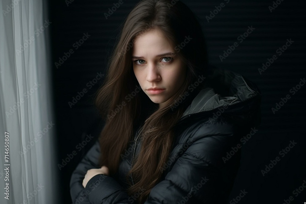 Intense Portrait of a Young Woman in Dim Light
