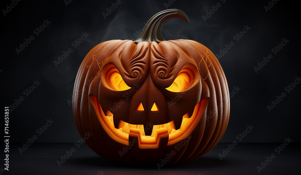 Scary halloween pumpkin illustration. Generative AI