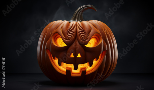 Scary halloween pumpkin illustration. Generative AI
