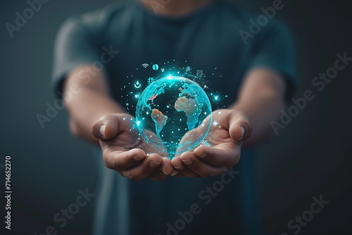 A humane holding circular economy icon Circular economy concept for future business growth  photo