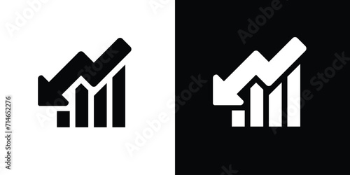 Low growth graph icon on black and white 