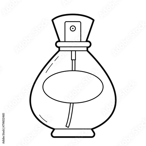 Bottle of eau de toilette on a white background. Black-and-white outline Illustration, design elements.