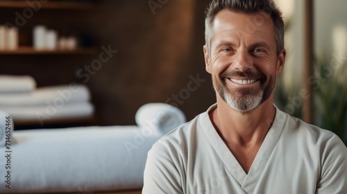 portrait of a man.Portrait of a middle-aged male massage therapist in a spa salon. photo