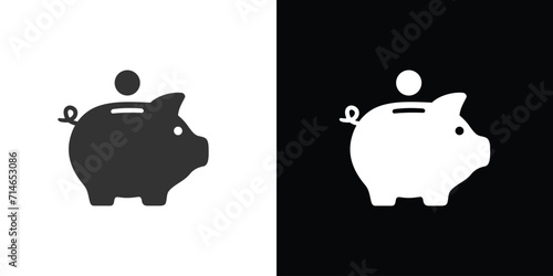 piggy bank with a coin on black and white 