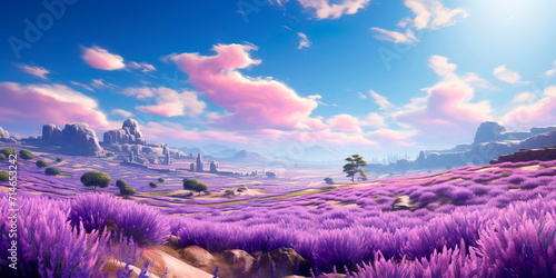 Lavender fields of with rows of fragrant purple blooms. photo