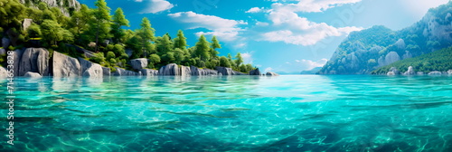 Natural beauty of pristine turquoise waters  whether it s a tropical beach  a clear lake  or a winding river.
