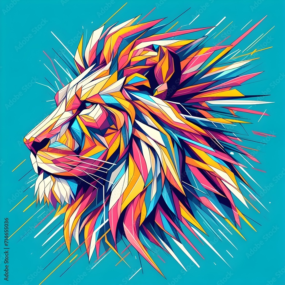 Fototapeta Lion Head with colorful abstract WPAP art style. Vector illustration in the form of geometric lines with a mix of bright colors