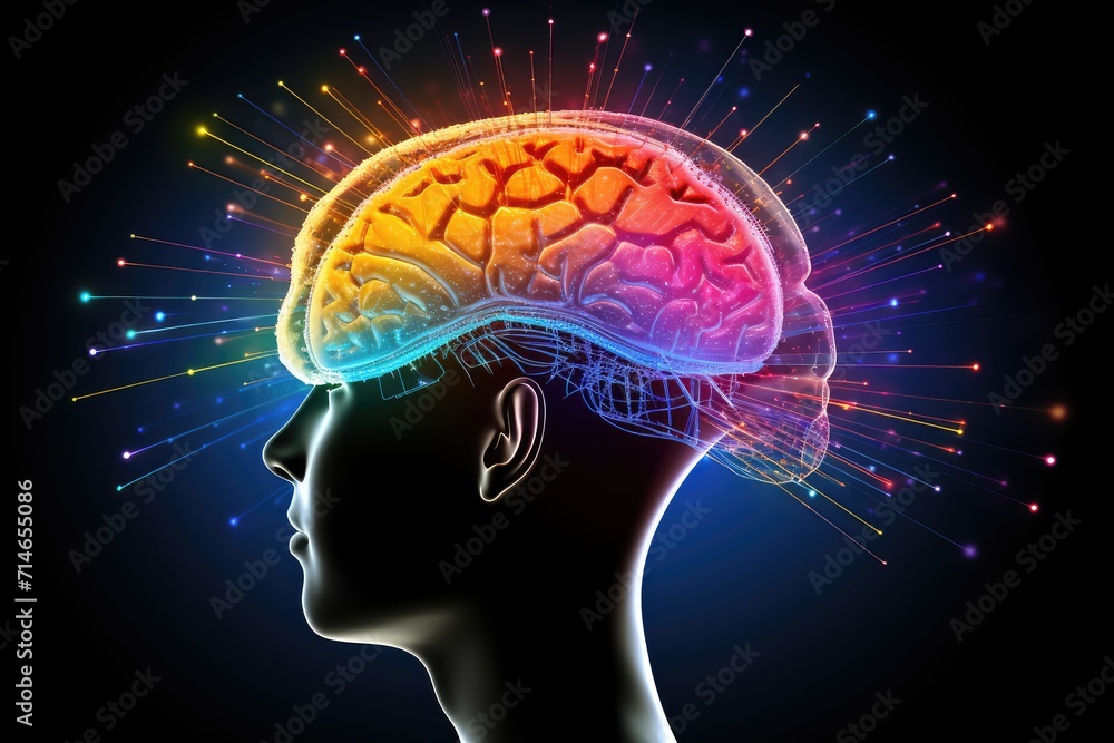 Obraz premium Neuronal learning, 3d neurons forge new connections, strengthening brain's cognitive abilities, Neurons in the brain as messengers, brain's neurons fire, deep concentration focus, neuronal network