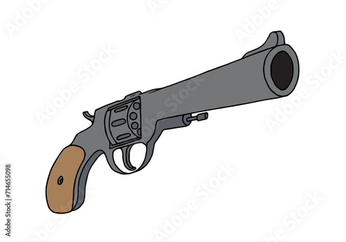 Pistol revolver in doodle style. Freehand drawing. Doodle. Hand Drawn. Outline.	