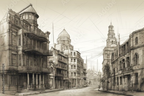 Historic urban landscape with tall structure. Generative AI