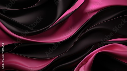 Abstract Pink wave lines on black background. Pink flow wave design element on dark background. Science technology design..