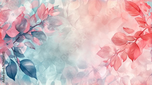  a painting of pink and blue flowers on a pink and blue background with a place for the text on the left side of the image is a pink and blue background.