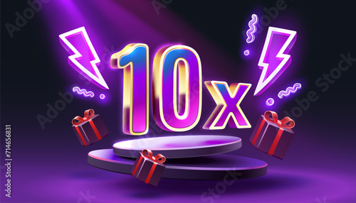 10x winner banner, promotion flyer, prize label. Vector illustration