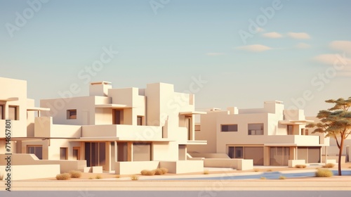 Modern luxury house in the desert on a sunny day with blue sky. © Voilla