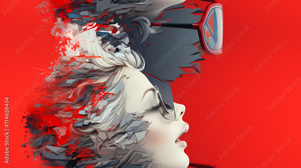 Fototapeta premium Woman Face Eyes with eyelashes, hand drawn backdrop. Colorful seamless pattern illustration. Decorative female wallpaper printing. Overlapping background in glitch psychedelic pattern