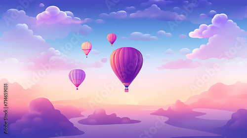 A purple hot air balloon race in the sky.