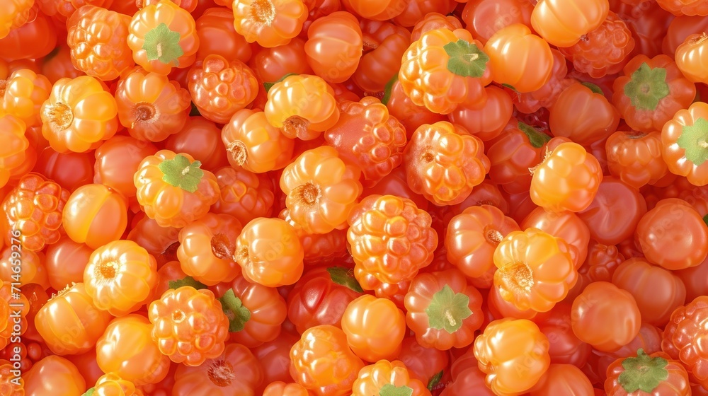 a large pile of orange berries with green leaves on the top and bottom of the berries on the bottom of the berries is orange with green leaves on the top. a large pile of orange berries with green leaves on the top and bottom of the berries on the bottom of the berries is orange with green leaves on the top.