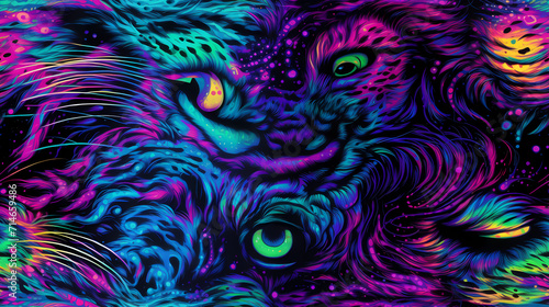 Animal psychedelic glitch style, illustration design, seamless glow nature ju...
